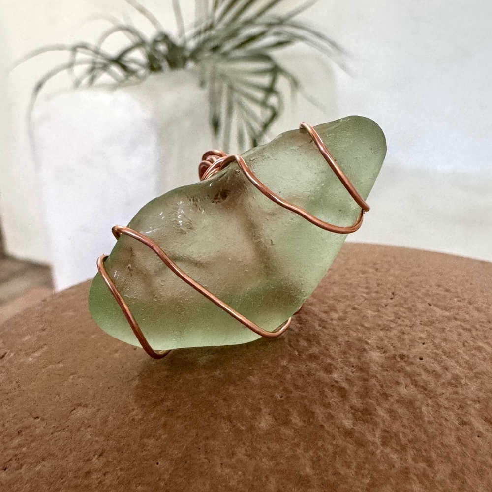 🌴💦 Sea Glass Ring 💦🌴 Sea Foam Green / Copper Wire - size 7